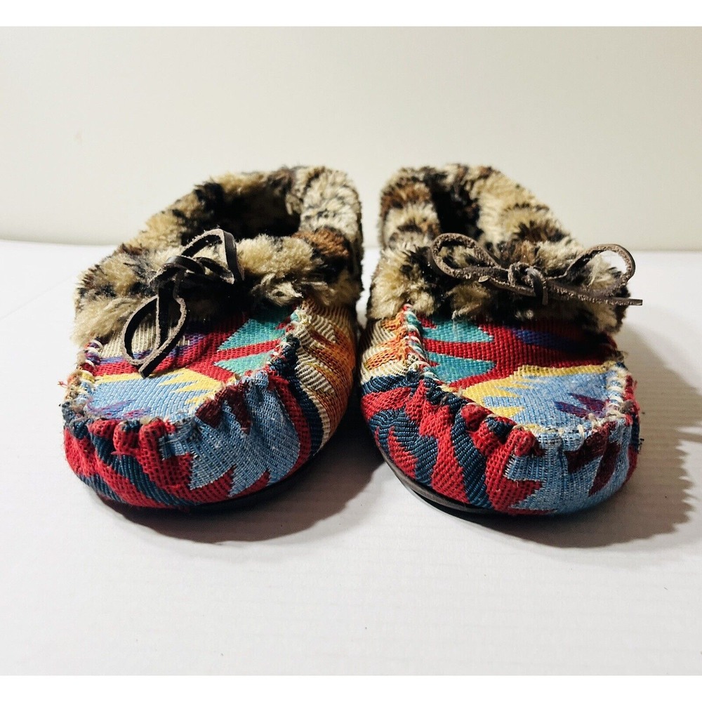 Blazin Roxx Moccasins Women's 7/8 Aztec Cheetah Print Fur Lined Boho ArtCore